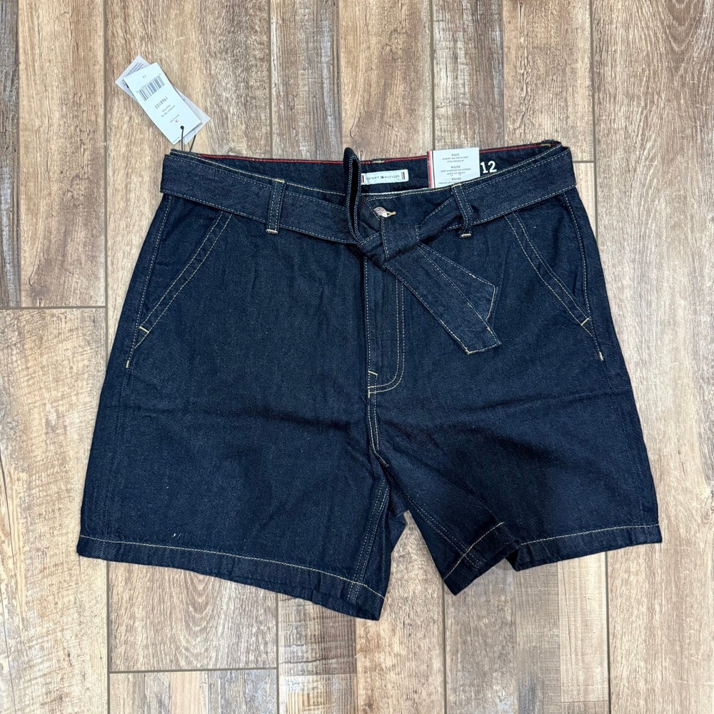 Tommy Hilfiger Womens High Rise 6" Denim Shorts Rinse Wash Dark Blue Size 12 NEW